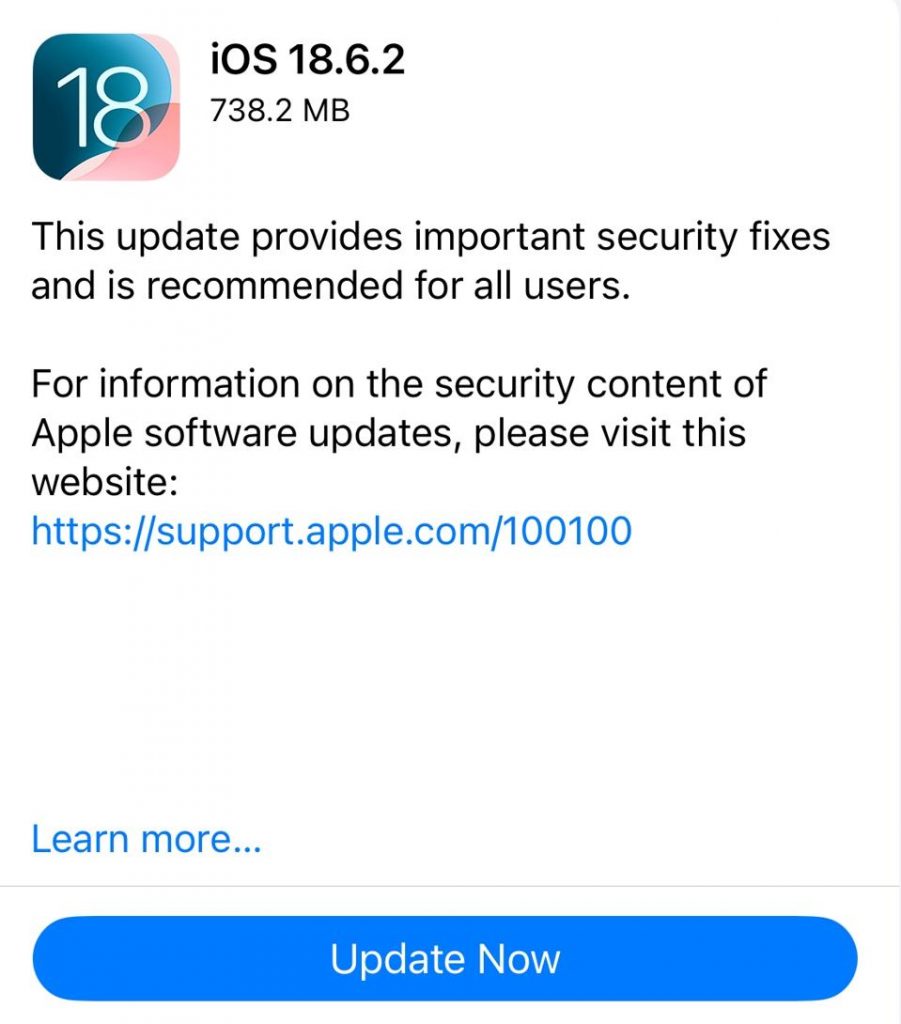 iOS 18.6.2—Update Now Warning Issued To All iPhone Users