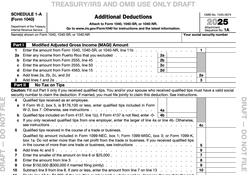 A First Look At The New Tax Form For Claiming Deductions For Tips, Overtime, Car Interest And Seniors