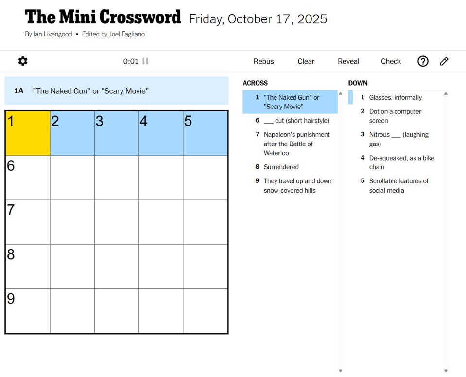 NYT Mini Crossword Clues And Answers For Friday, October 24
