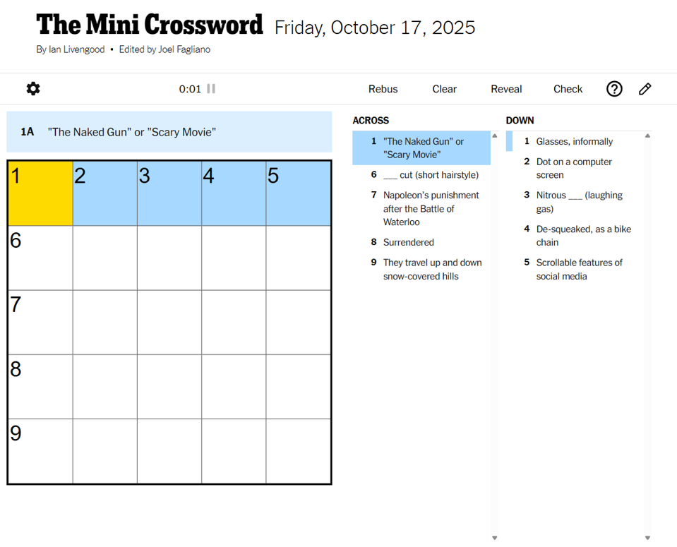 NYT Mini Crossword Clues And Answers For Sunday, November 9