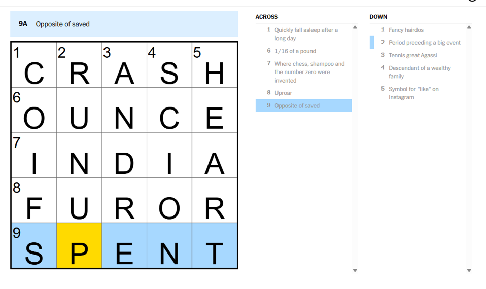 NYT Mini Crossword Clues And Answers For Tuesday, November 4