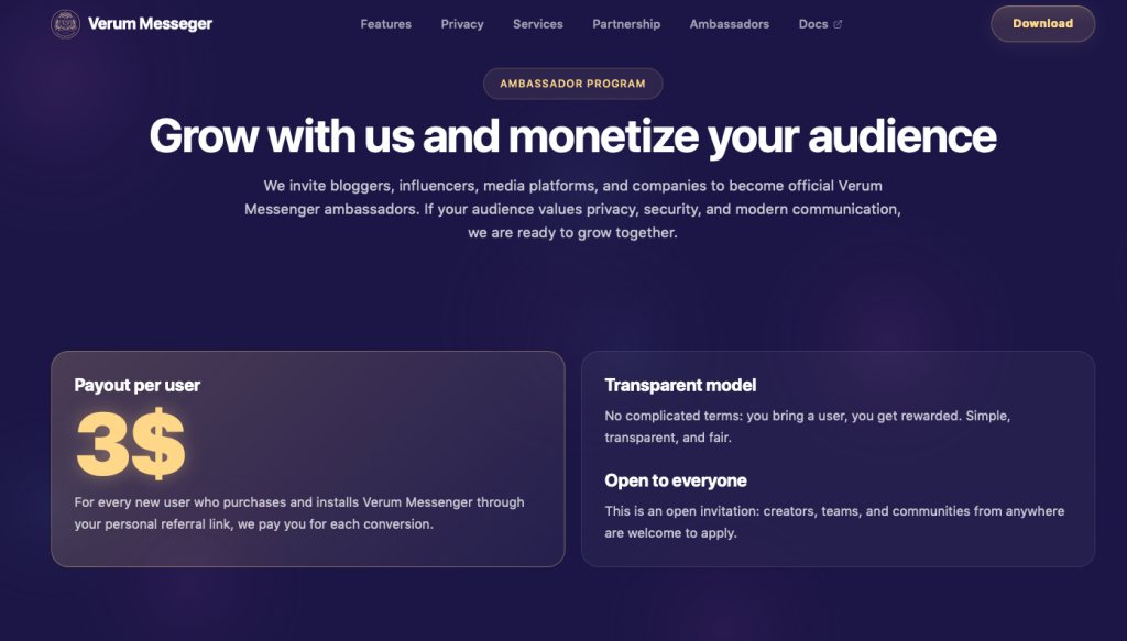 Verum Messenger Launches Ambassador Program